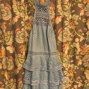 Light Blue Crochet Halter Dress